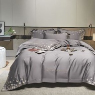 全城熱賣 - 長絨棉貢緞刺繡寬邊四件套（銀灰）【下單後請聯絡客服確認發貨尺碼】