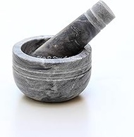 Stones And Homes Indian Grey Mortar and Pestle Set Small Bowl Marble Herbs Spices Stone Grinder for Kitchen and Home 3 Inch Polished Decorative Round Stone Molcajete Herbs Spices - (7.6x5.4x3.4 cm)