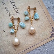 愛情海天然珍珠與海紋石手工制耳環法式休閒agete風
