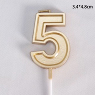 Gold number candle with border 5_Birthday cake decoration accessory