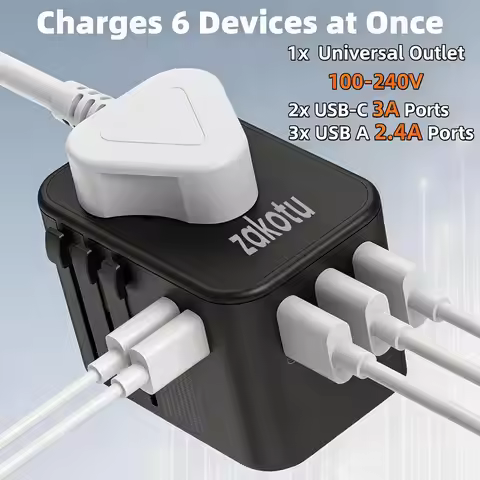Universal Travel Adapter 35W Fast Charging All-in-One Worldwide Plug 5 Devices USB-A USB-C PD QC3.0 