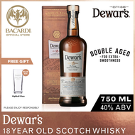 Dewars 18 Year Old Scotch Whisky - 750ml / 75cl 40% ABV - Double Aged Oak Cask Whisky Spirit + FREE