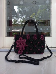 Tas rajut bahan talikur fungsi 2in1 / Tas Talikur motif melati terbaru warna biru coklat / Tas tali 