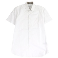 成色極佳的 BURBERRY 8071466，Tisci 時期設計，Nova 格紋襯裡，logo 刺繡，短袖紐扣襯衫，白色，S 碼，正品，男士