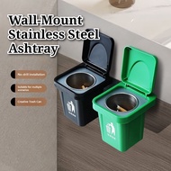 Wall-Mount Stainless Steel Ashtray – Punch-Free Install, Auto-Close Lid, Compact & Easy to Clean