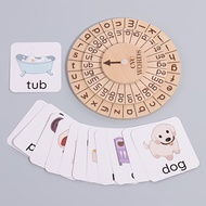 Wooden Reading Spelling Wheel Eco-Friendly Montessori Card Word Spelling Turntable Word Turntable Ga