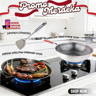 SN MERDEKA COMBO WAJAN DAN PEMANGGANG (WAJAN HONEYCOMB 30CM KOREAN GRILLPAN PREMIUM 34CM SPATULA STA