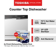 [FREE GIFT] Toshiba DW-08T1(S)-SG Cool Grey Compact Tabletop Self Cleaning Dishwasher, 8L