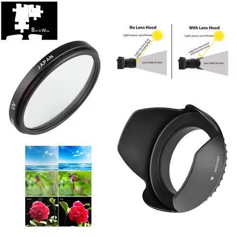 58mm UV Filter Lens Hood for Canon EOS 2000D 4000D 1500D 3000D 90D 1300D 800D 750D Rebel T7 T100 T7i