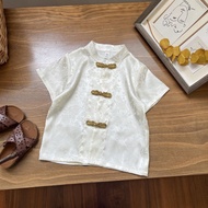 Set of new Chinese style boys' westernized Hanfu short sleeved two-piece bu套装新中式男孩洋气汉服短袖两件套盘扣休闲复古唐装1