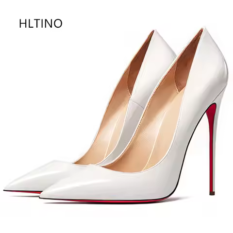 HLTINO 4.7inch/12cm High Heels Women Bright/Suede/Silk/Checkered Pumps Shoes Genuine Leather Stilett