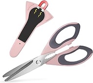 Ultra Sharp Kitchen Scissors with Magnetic Holder For Fridge, Multifunctional Heavy Duty Kitchen Shears Stainless Steel Cooking Scissors for Meat Vegetables BBQ Herbs Pizza, Pink