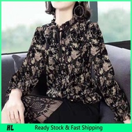 ❂  Korean Style Floral Chiffon Blouse Women Casual Long Sleeve Ladies Simple Vintage Baggy Shirt Top