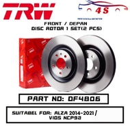 TRW -PERODUA ALZA 2014 ~2021 / VIOS NCP93 / NCP150-spec J &E (REAR SHOE) FRONT DISC ROTOR ( DF4806 )
