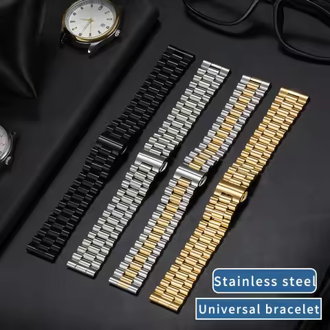 Universal Solid stainless steel strap for Seiko TAG Heuer Rolex ORIENT Three Beads Strap Bracelet Bu
