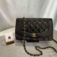 CHANEL 3開 黑金羊皮黛妃包 VINTAGE