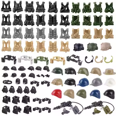 WW2 Military Building Blocks Vest German US Helmet Hat Flamethrower Weapon Accessories Belt Headphon