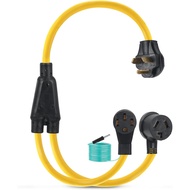 NEMA 14-30P to 14-50R / 14-30R Y Splitter Adapter, 30 Amp 3Ft 10AWG Power Cord Adapter 4 Prong Male 