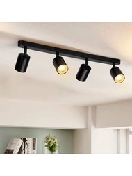 Led 吸頂燈 4 個燈泡，可調式吸頂聚光燈 Led 旋轉 Gu10，黑色現代聚光燈條適用於廚房、臥室、客廳（不含燈泡）