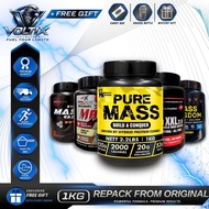 1KG Repacked Mass Gainer from original packaging. Options: MMX, Body Build, Serious Mass & Dymatize 
