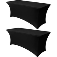6 Feet Long Black Stretch Tablecloth, Suitable for Standard Folding Table-2 Pieces Universal Rectang
