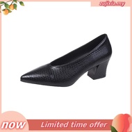6CM soft leather thick heel pointed toe set feet work women's shoes non-slip wear-resistant large si