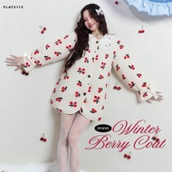 FLAT2112 : WINTER BERRY COAT Cherry Pattern Front Bow Long-Sleeved Young Lady For Going Out (FF1299)