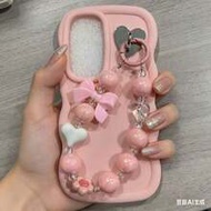 1pc DIY Heart Butterfly Beaded Phone Case With Lanyard, Suitable For Valentine's Day Couples Gift Co