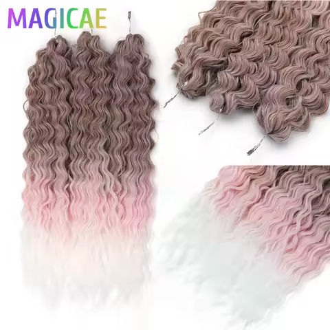 3Pcs 300Grams 22Inches Ariel Deep Water Twist Crochet Braids Ombre Pink Curly Bio Synthetic Hair Pia