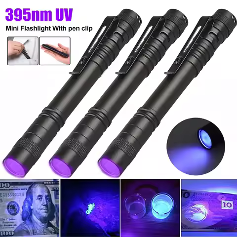 395nm UV Flashlight Mini LED Ultraviolet Pen Light Money Inspection Penlight with Clip Pet Urine Sta