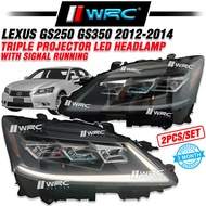 Lexus GS250 GS350 Triple Projector Led Headlamp With Signal Running ( Clear + Black )