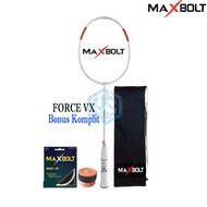 Maxbolt Force VX Premium Badminton Racket - Bahan Fibre Metal, Bentuk 7u, Warna Light Black