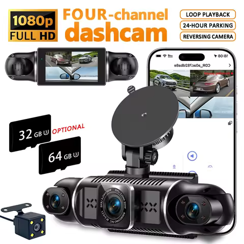 4 Channel Dash Cam 1080P WiFi 360° Coverage Car DVR Front Rear Side Inside Camera Night Vision Parki