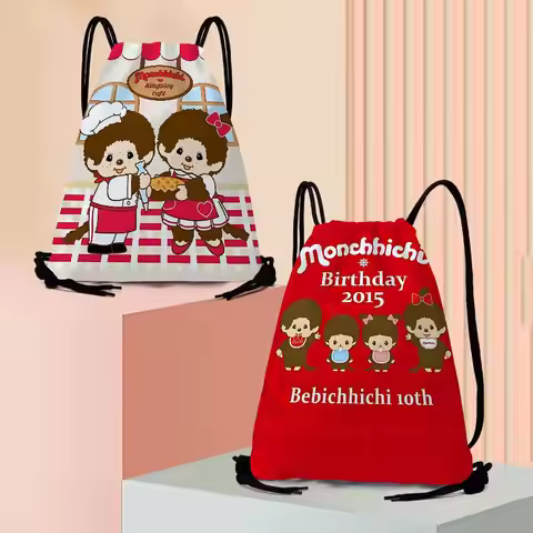 Anime M-Monchhichi Cute 1 Piece Drawstring Bag Backpack, Adjustable Drawstring Backpack, Storage Bag