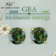 Dark green Real Moissanite Diamond Round 0.5ct 1ct2ct 3carat four-claw S925 silver stud earrings Gol