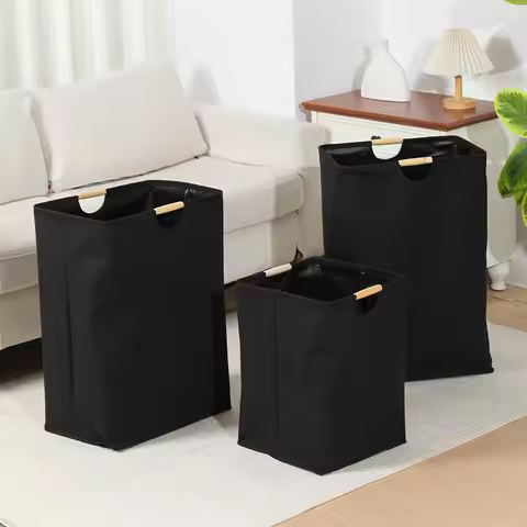 Large Capacity Laundry Basket Portable Dirty Clothes Storage Basket With Handle Black Durable Linen 