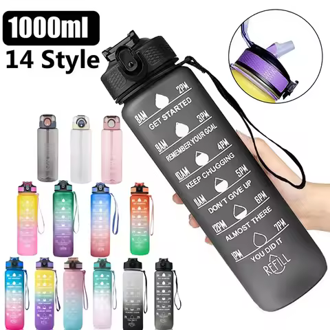 1 Liter Water Bottle Motivational Sport Water Bottle Leakproof Drinking Bottles Outdoor Travel Gym F