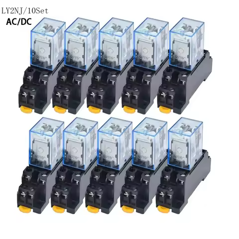 10set AC/DC 12V 24V 36V 48V 110V 220V Coil Power Relay LY2NJ DPDT 8 Pin HH62P JQX-13F With Socket Ba
