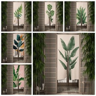 Japanese Door Curtain Tropical Green Leaf Botanical Doorway Curtains for Living Room Bedroom Entrance Partition Noren Home Decor