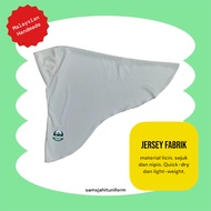 Tudung tadika pasti jersi (kain sedikit nipis, warna cream) termasuk logo pasti tudung