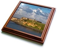3dRose trv_277164_1 Sunset over fortress El Morro, old town, San Juan, Puerto Rico Trivet with Tile,