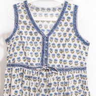 木刻印純棉洋裝 印度棉有機棉背心洋裝 手工蓋印吊帶洋裝-花朵風