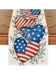1入美國日印花桌旗,可用於飯桌、客廳壁爐、電視櫃和桌布的國慶裝飾