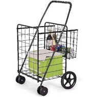 Nightcore Folding Shopping Cart, Large Grocery Utility Cart w/Dual Swiveling Wheels ＆ Double Storage Baskets, Light Weight Trolley w/Portable Handle,