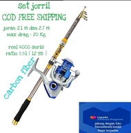 set joran rell pancing antena carbon fiber reel 4000 seris joran max drag 20 Kg
