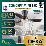 DEKA Fan DEKA CONCEPT MINI LED 34" 3 Blades 14 Speed DC Motor Remote Control Ceiling Fan With Light Kipas Siling Syiling