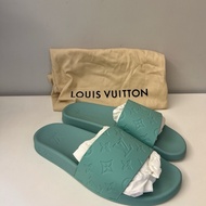 LOUIS VUITTON LV薄荷綠色滿印拖鞋 老花壓紋拖鞋