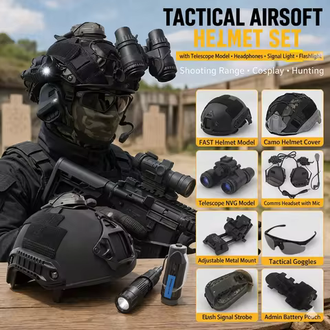 Full Tactical FAST Helmet Set with L4G24 NVG Mount Model Goggles Headset Flashlight Battery Pouch fo