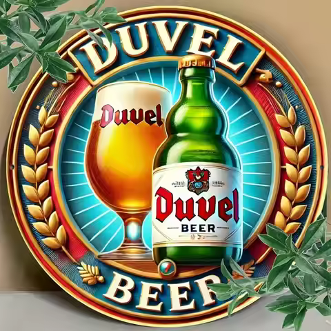 Duvel Beer Vintage Aluminum Metal Sign 8x8 Inch Round - Retro Bar Pub Man Cave Wall Art UV Resistant