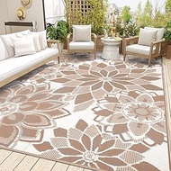 LOKHOM Outdoor Rug for Patio, 8'x 10' Reversible Plastic Straw Area Rugs Mat, Brown & White